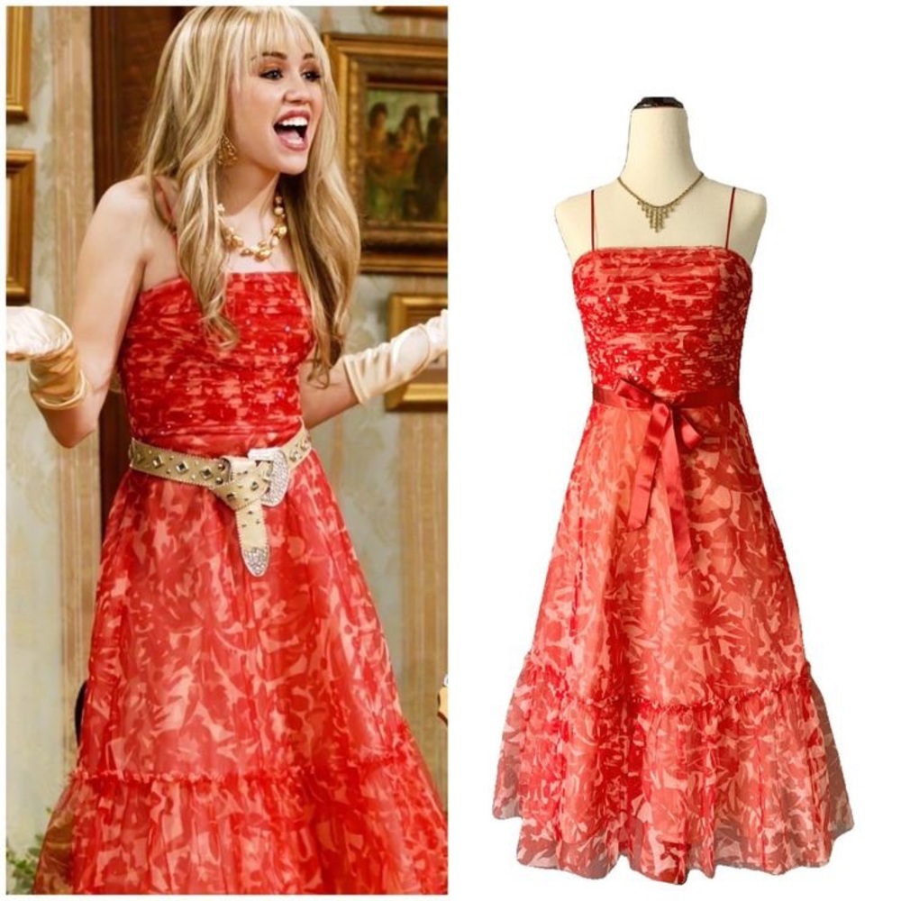 BCBGMaxAzria Strapless Red Floral Dress Hannah Montana